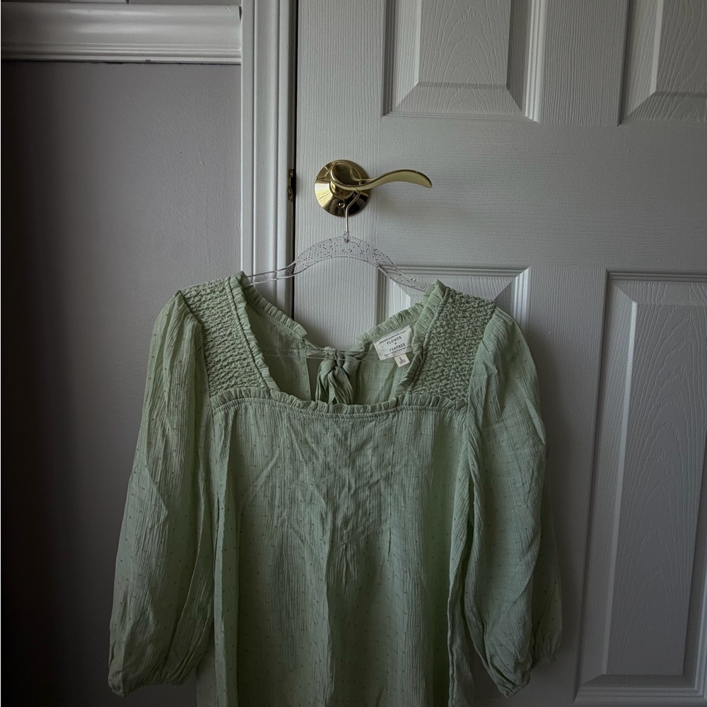 Smocked Yoke Peasant Tunic in Soft Sage Green